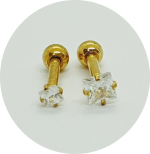 Barbel Reto Zircônia Quadrada Prongset PVD Gold - Imagem 2