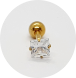 Barbel Reto Zircônia Quadrada Prongset PVD Gold