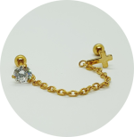 Barbel Reto com corrente Zircônia e Cruz (Natural e PVD Gold) - Imagem 2