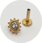 Labret Gota Zircônia com esferas - Natural e PVD Gold