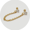 Barbel Reto Zircônia com corrente PVD Gold (rosca externa) - Natural e PVD Gold