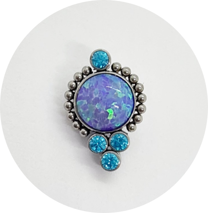 Labret Opala Lilás Central e Zircônias Azuis 5P