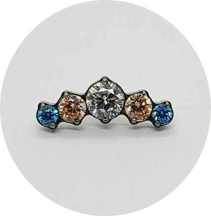 Labret Cluster Zircônias Branca, Champagne e Azul 5P