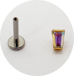 Labret Trapézio Zircônia Furta-cor PVD Gold - haste em titânio natural