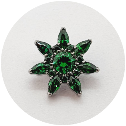 Labret Flor Micro navetes zircônia esmeralda cravejadas