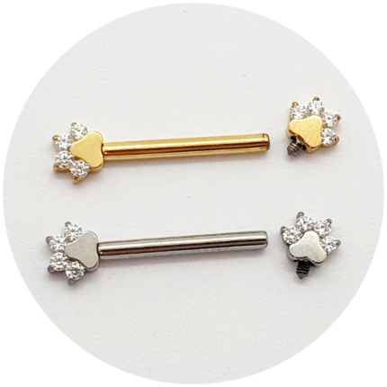 Barbel Reto Mini Patinhas com zircônia - Natural e PVD Gold