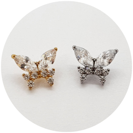 Labret Borboleta Navete e Trinity Zircônia - Natural ou PVD Gold
