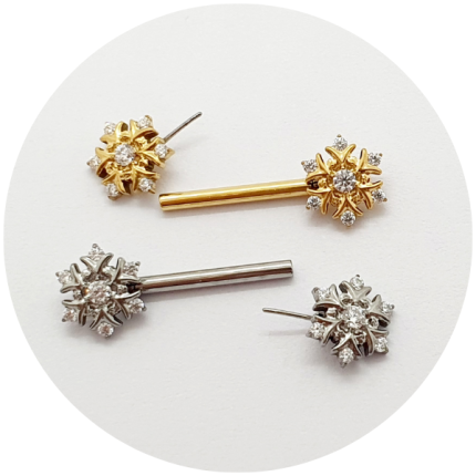 Barbel Reto Flor com Zircônia Push Pin - Natural ou PVD Gold