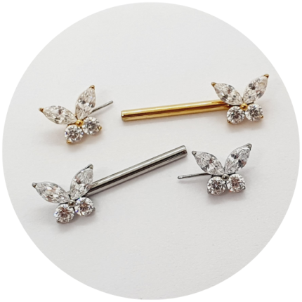 Barbel Reto Borboleta Zircônia Push Pin - Natural ou PVD Gold
