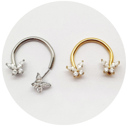 Barbel Circular com 2 borboletas Zircônia - Push pin - Natural ou PVD Gold