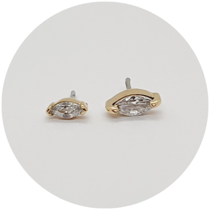 Topo Labret Zircônia Navete 14K - Push Pin
