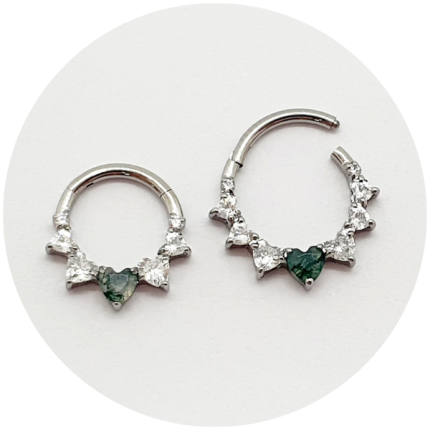 Segmento Articulado Mini corações Zircônias e Agata Moss natural