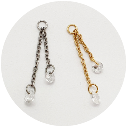 PINGENTE 2 CORRENTES COM GOTA CRISTAL - NATURAL OU PVD GOLD