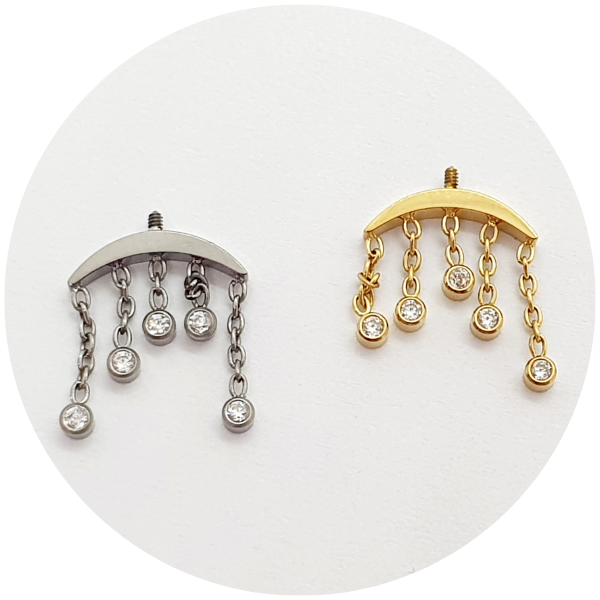 T1460-1750 Labret Hidden Helix Zircônia com Pingentes de Zircônias - Natural ou PVD Gold - Haste em titanio natural - Imagem 1