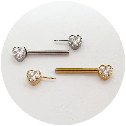 Barbel Reto Coração Zircônia Flat - Natural ou PVD Gold - PushPin