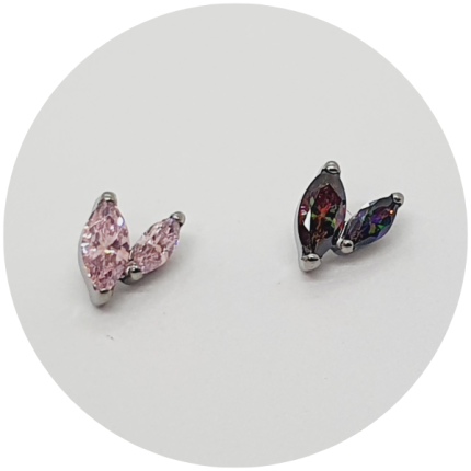 Labret Mini Navete Duplo - Zircônia Rosa ou Vitral
