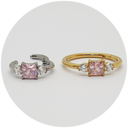 SEGMENTO ARTICULADO SQUARE ZIRCONIA ROSA - natural ou pvd gold