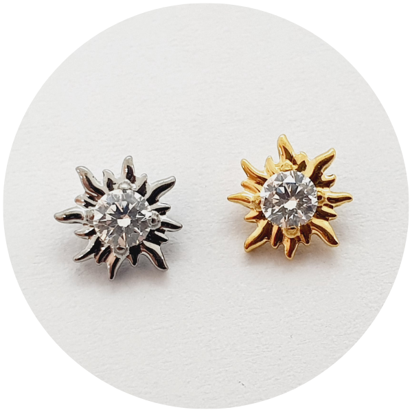 T2447-2547 Labret Raios de Sol Zircônia - Natural ou PVD Gold - Imagem 1