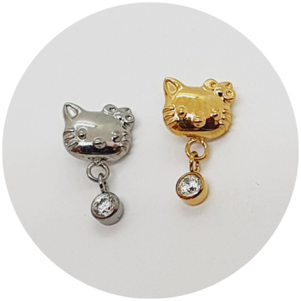 Coleção Hello Kitty - Labret Hello Kitty com pingente - Natural ou PVD Gold