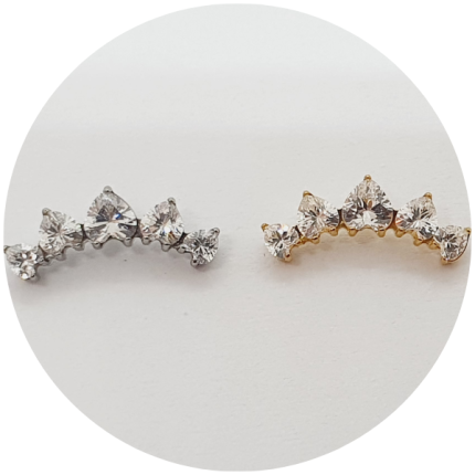 Labret Cluster Coração de Zirconia 5P - Natural ou PVD Gold - Haste em titanio natural