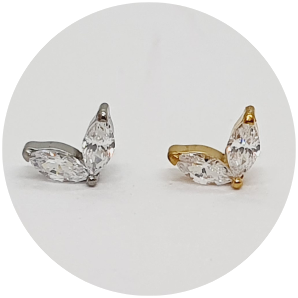 T574-1349 Labret Mini Navete Duplo - Natural ou PVD Gold - Haste em titanio natural - Imagem 1