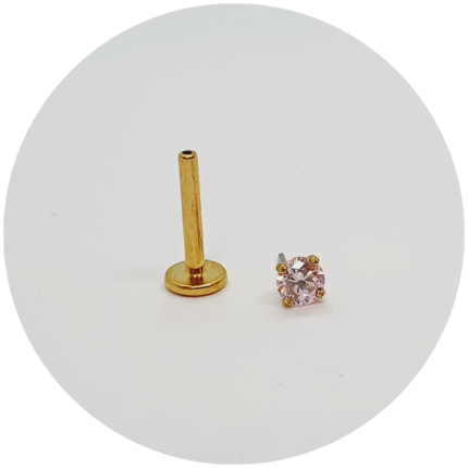 LABRET ZIRCONIA ROSA PRONGSET PVD GOLD - PUSH PIN